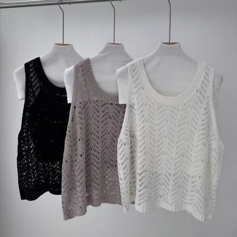 25 Spring Breeze Hollow Linen Set Nuovo stile da donna Versatile ed elegante canotta all'uncinetto + gonna di media lunghezza_voghion.com