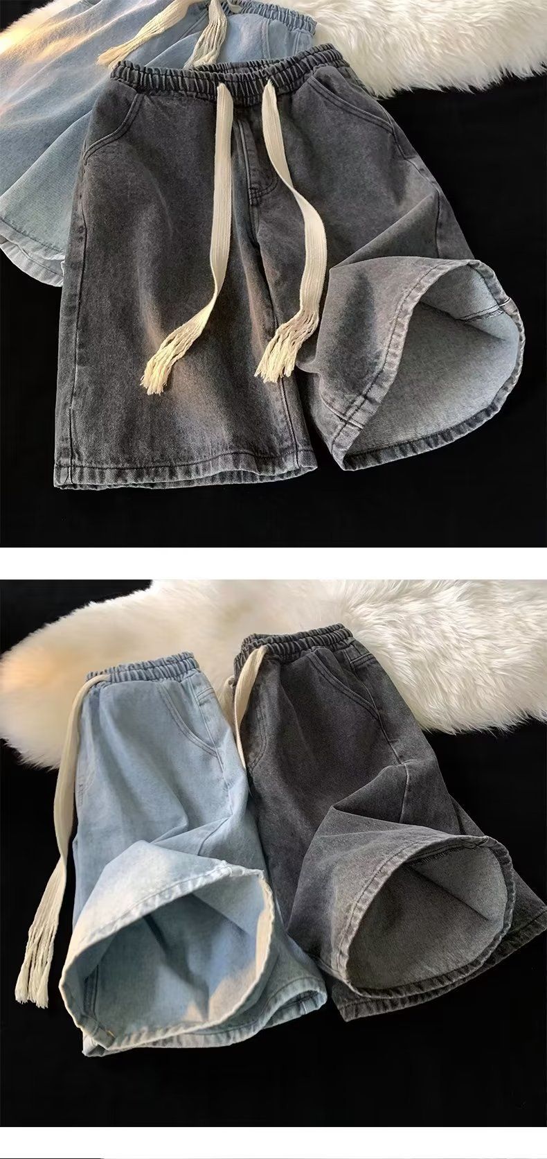 Herrenbekleidung Washed Distressed Denim Shorts Herren Sommer Dünne Shorts Retro Loose Straight Casual Mittellange Hose_voghion.com