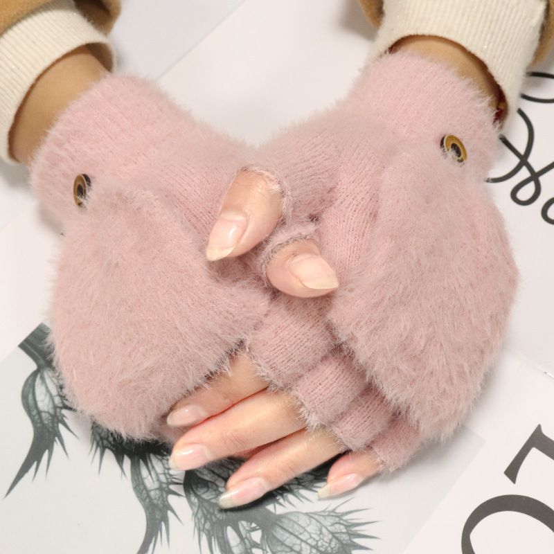 Gants d'hiver chauds en peluche pour femmes, mitaines sans doigts, épais, résistants au froid, célébrités d'Internet_voghion.com