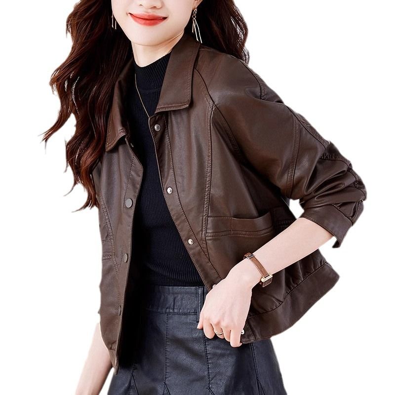 Veste courte d'hiver en cuir PU pour femme, ample et tendance, style moto, décontractée, collection 2024_voghion.com