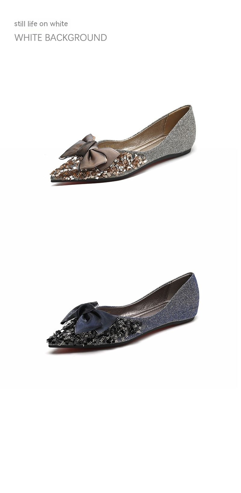 Punta piatta singola scarpa fiocco 2024 Nuovo un piede acqua diamante Scoop suola morbida bocca superficiale scarpe da donna di grandi dimensioni_voghion.com