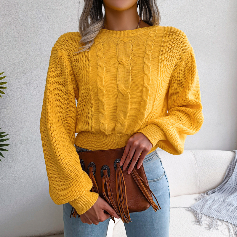 Maglione lavorato a maglia con maniche a lanterna intrecciate, stile casual, autunno inverno, da donna_voghion.com