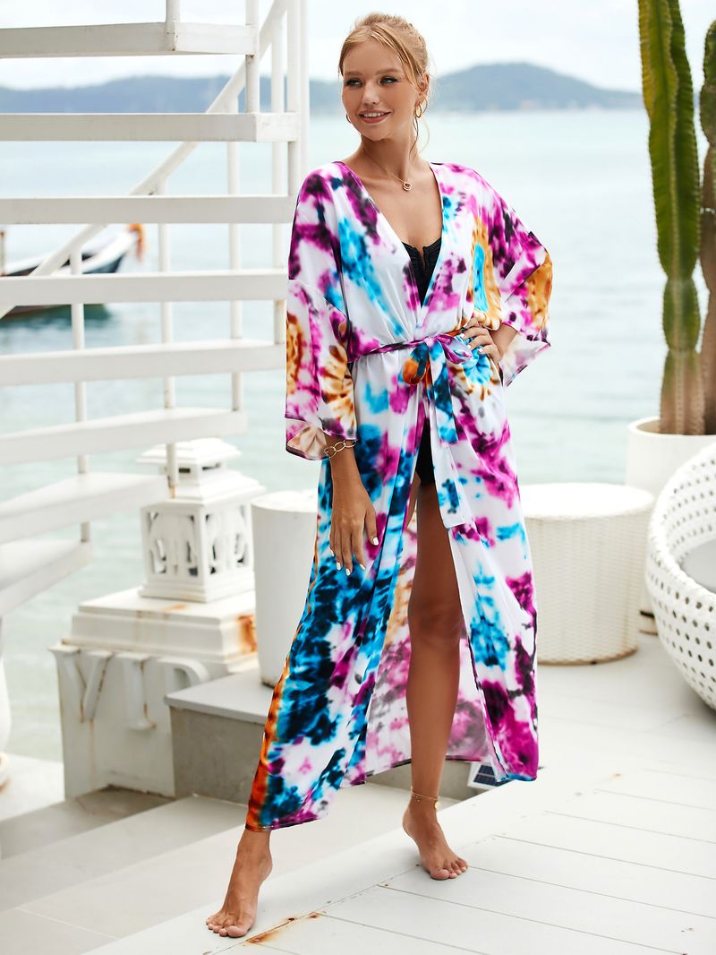 Women's Beach cover-up rayon positioning printed cardigan holiday sun protection shirt _voghion.com