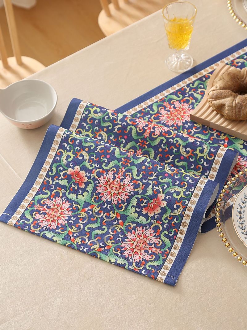 Modern Navy Floral Table Runner - Waterproof & Oil-Resistant, Elegant Home Dining Decor, Washable Polyester Fabric_voghion.com