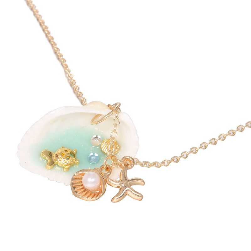 Shell, starfish, pearl, scallop style necklace_voghion.com