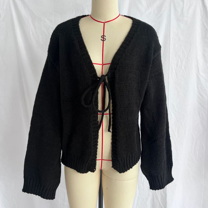 Eleganter V-Ausschnitt-Strickcardigan mit Gürtel – Slim Fit, einfarbiger Damenpullover für Herbst-Winter-Mode_voghion.com
