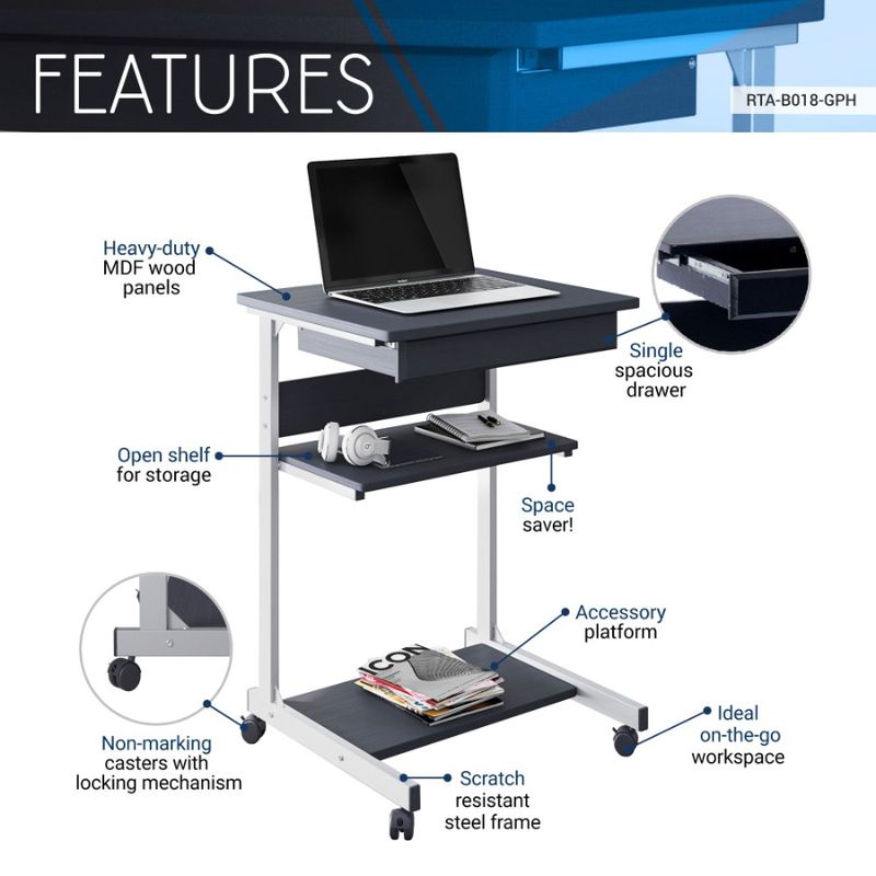 Carrello portaoggetti portatile con carrello mobile Graphite Rolling Techni_voghion.com