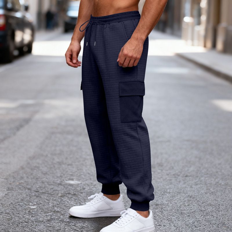 Zware flanellen cargobroek voor heren met fleecevoering - Relaxed fit joggingbroek met meerdere zakken voor werkkleding in de winter_voghion.com
