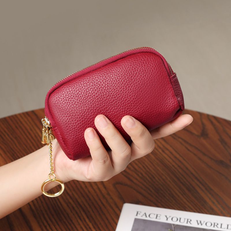 Small Three-Layer Zipper Wallet Stylish Women's Purse New Genuine Leather Compact Coin Bag Key Holder_voghion.com