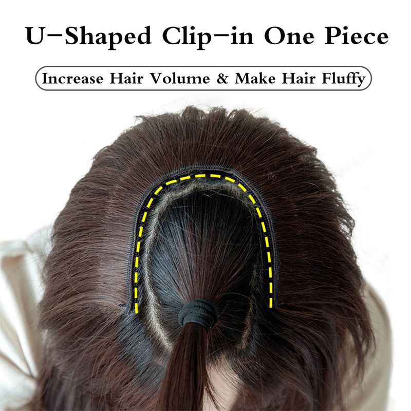 Perücke-Stéck U-fërmeg, flaach Hoer-Patch-Pad mat véier Clips, erhéicht den Hoervolumen ëm 20 cm, héichtemperaturseid_voghion.com