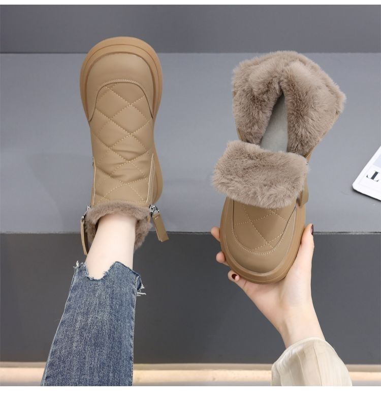 Γυναικείες μπότες χιονιού, νέες χειμωνιάτικες βελούδινες, παχιές βαμβακερές μπότες από βορειοανατολικό ... ύφασμα, αδιάβροχες, αντιολισθητικές και ζεστές, κοντές μπότες_voghion.com