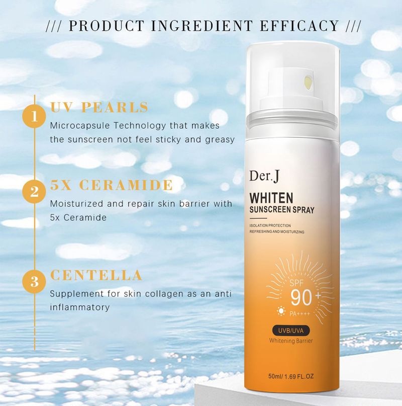 Cross-border Der. J Sunscreen Spray 90 + Refreshing And Non-greasy Summer Sweat-proof UV-proof Moisturizing Refreshing Full English_voghion.com