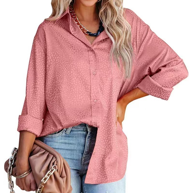 Camicie da donna comode top larghi a maniche lunghe in raso con motivo ghiaia_voghion.com