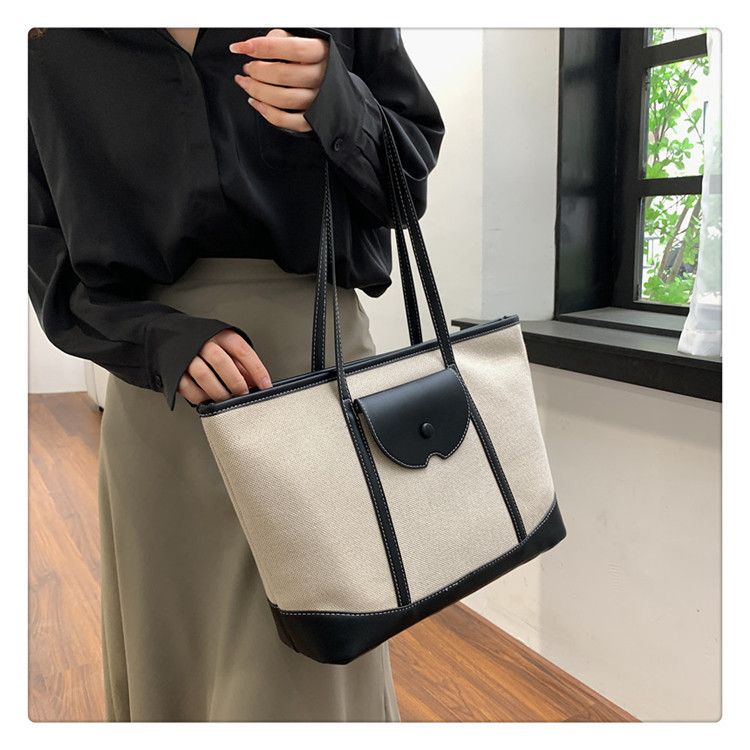 Lässige Canvas-Tragetasche für Damen mit großem Fassungsvermögen und kontrastfarbenem Design für den täglichen Arbeitsweg und Reisen. Schultertasche der Spitzenklasse für den Arbeitsweg_voghion.com