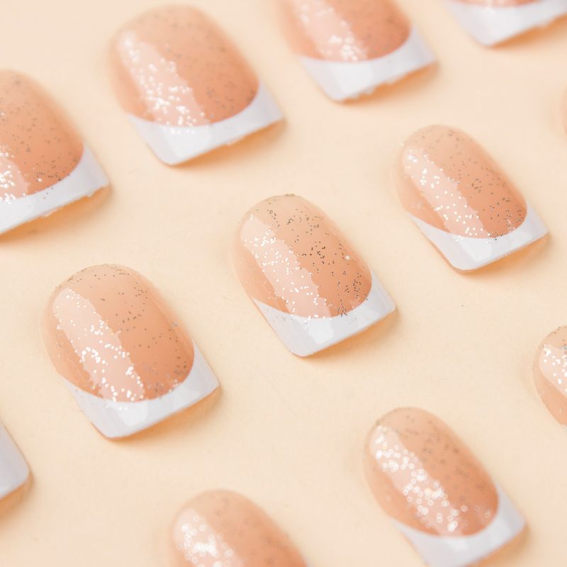 Unghie finte, tinta unita, indossabili, nail art francese con glitter, staccabili, adesivi per unghie semplici_voghion.com