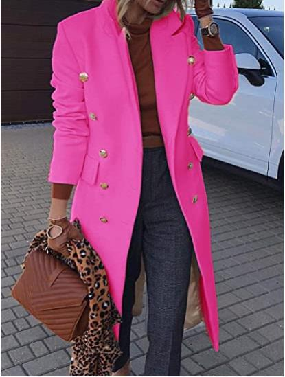 Damen Herbst und Winter Slim Fit Mittellanger Wollmantel_voghion.com