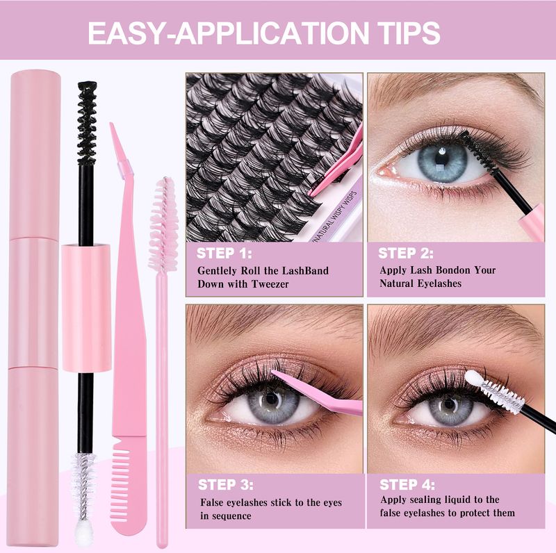 Künstliche Wimpern mit 168 Büscheln – 8–16 mm gemischte Einzelwimpern – Set mit Kleber/Pinzette – einfach anzubringen, langanhaltend – für Profis/Heimgebrauch_voghion.com