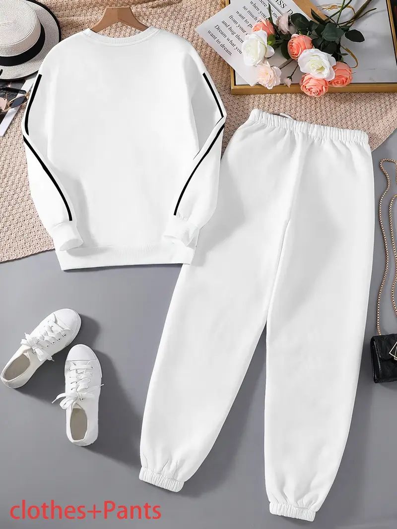 Conjunto feminino com capuz e calça jogger com estampa de carinha sorridente – 9019 Conjunto esportivo gráfico (branco/preto, tamanhos P-XXG)_voghion.com
