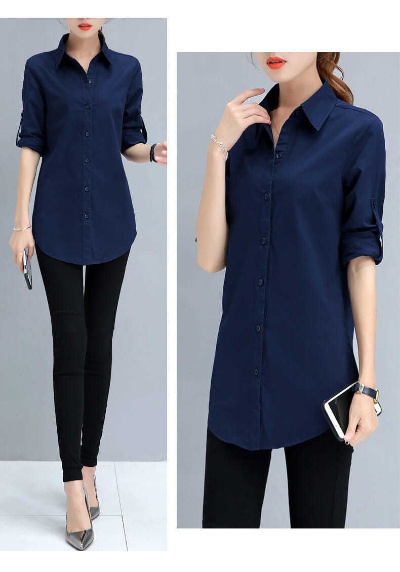 Maglietta da donna a maniche lunghe, di media lunghezza, stile coreano, versatile e ampia, per studenti, taglia grande, blu navy, rosso vino_voghion.com