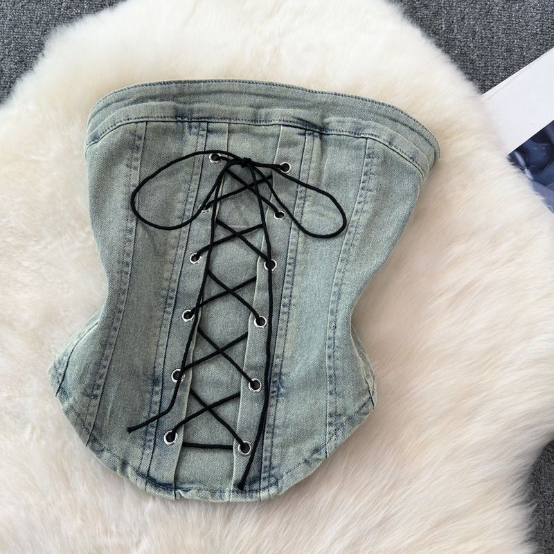 Roupas femininas Terno jeans retrô Top feminino Hottie Anti-exposição A Line Saia plissada Hottie Terno de duas peças_voghion.com