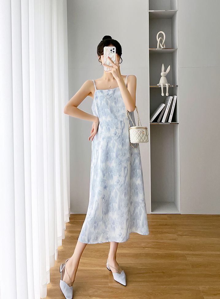 Completo da donna incinta, abito in chiffon con gonna e bretelle, camicia in tencel, abbigliamento con protezione solare, set due pezzi primaverile_voghion.com