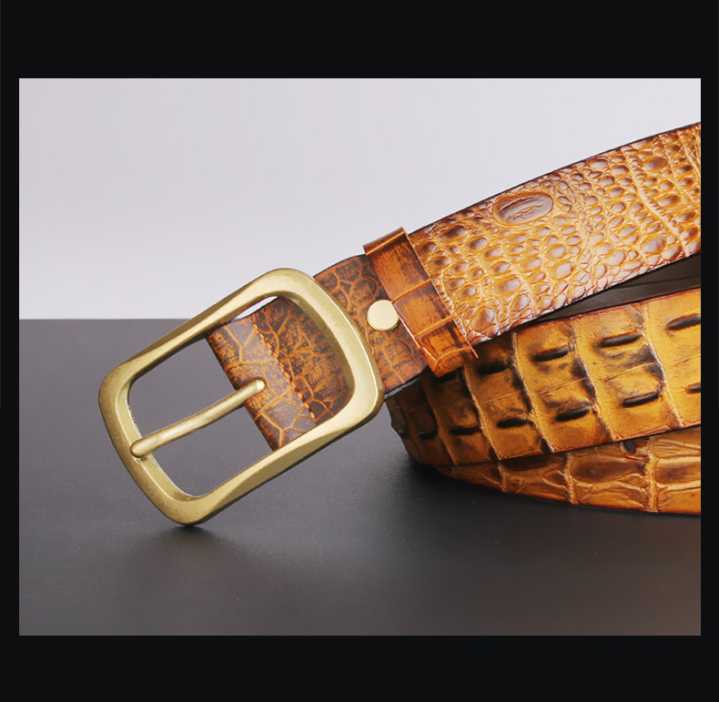 Men's Genuine Leather With Pin Buckle, Top Layer Cowhide, Crocodile Pattern, Casual Korean Style Business Belt_voghion.com
