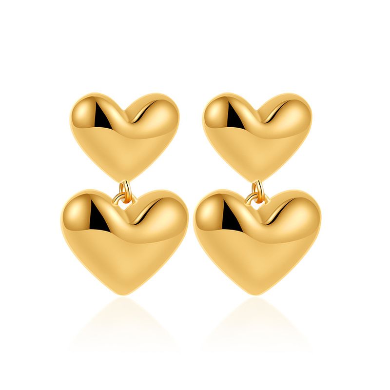 Set di gioielli da donna, orecchini alla moda di alta qualità, orecchini a doppio cuore con texture a pieghe irregolari, per donna_voghion.com