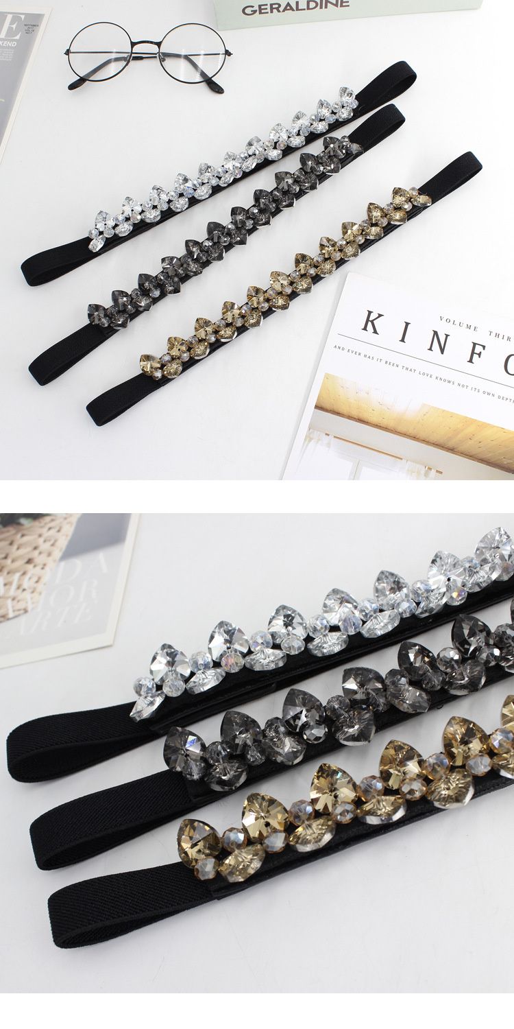 HOT Mode Elegant Dame Rhinestone Taljekæde Slank Elastisk Krystal Sort Hvid Kvindebælte Til Kjolefrakker Dekoration_voghion.com