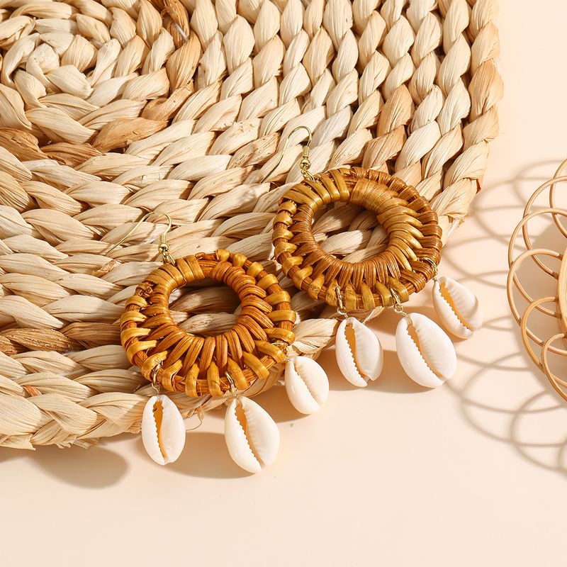 conjunto de brincos de borla hit Novos brincos boêmios Brincos de vime de madeira_voghion.com