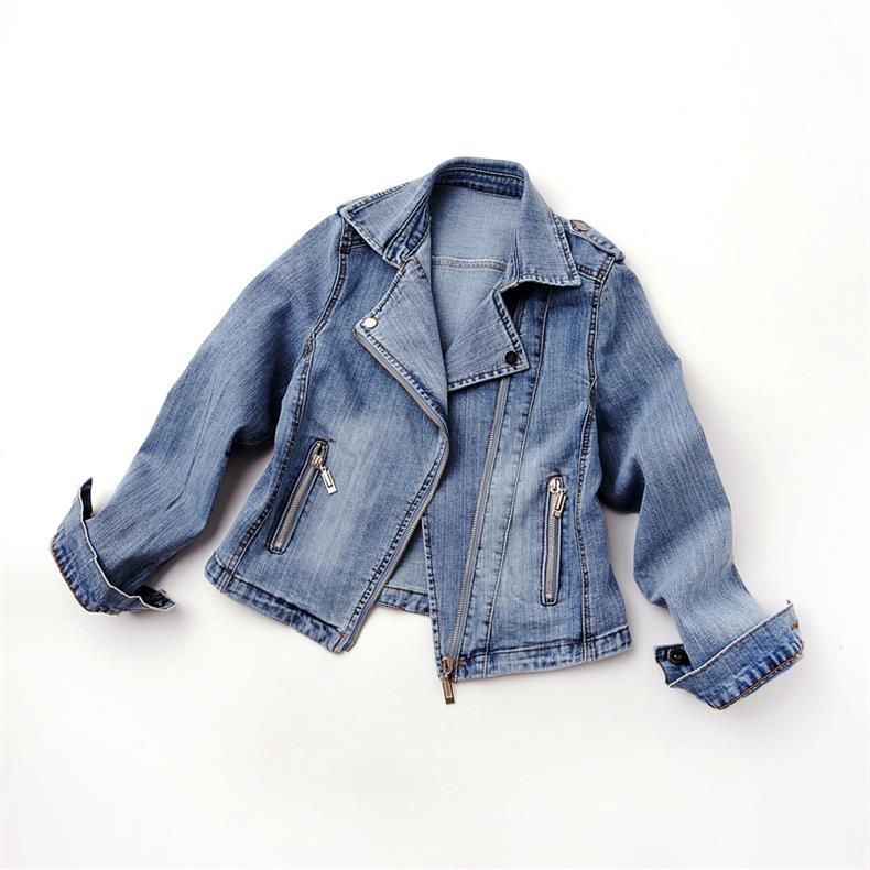 Damenbekleidung Slim Fit Stretch-Jeansjacke Kurzer Blazer im Biker-Stil mit Stehkragen_voghion.com