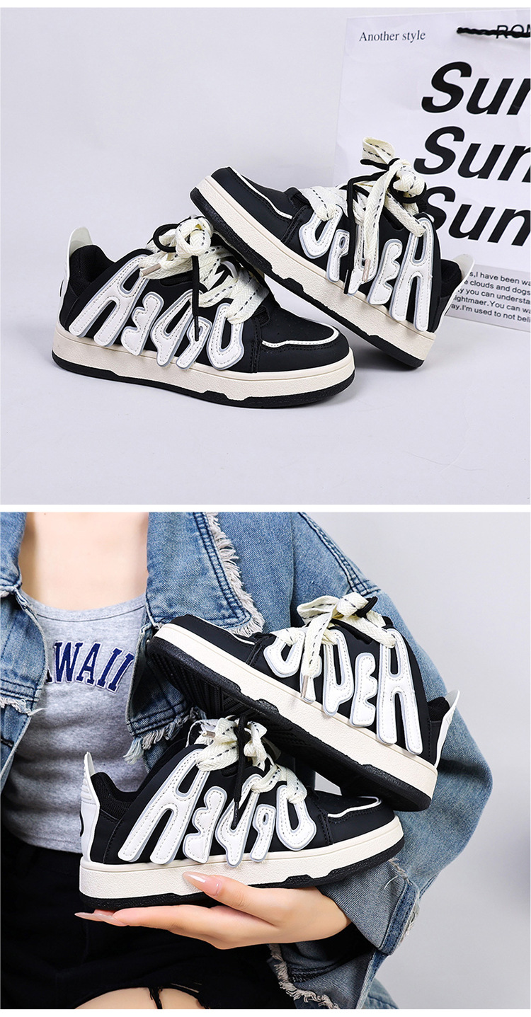 2023 New Low-top Thick-soled Sneakers Women's Casual Double Laces Bread Shoes street photography trend color matching letter sports shoes_voghion.com