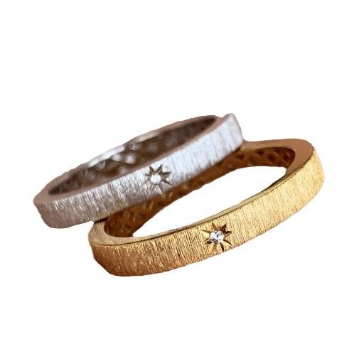 Bague d'index plaquée or véritable de style vintage avec étoile à huit branches brossée, design de grande valeur_voghion.com