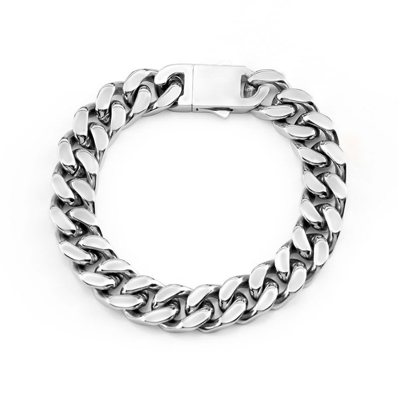 Bracciale in acciaio al titanio alla moda hip-hop con catena cubana in acciaio inossidabile a quattro lati, lucida e criptata_voghion.com