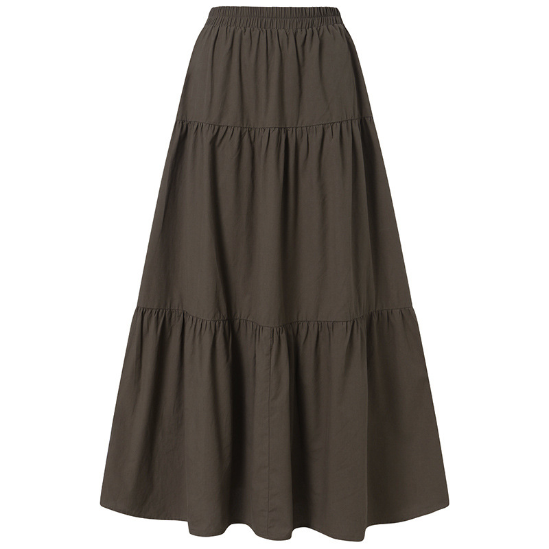 Women's ruffled casual skirt Plain skirt Vintage style pleated skirt_voghion.com
