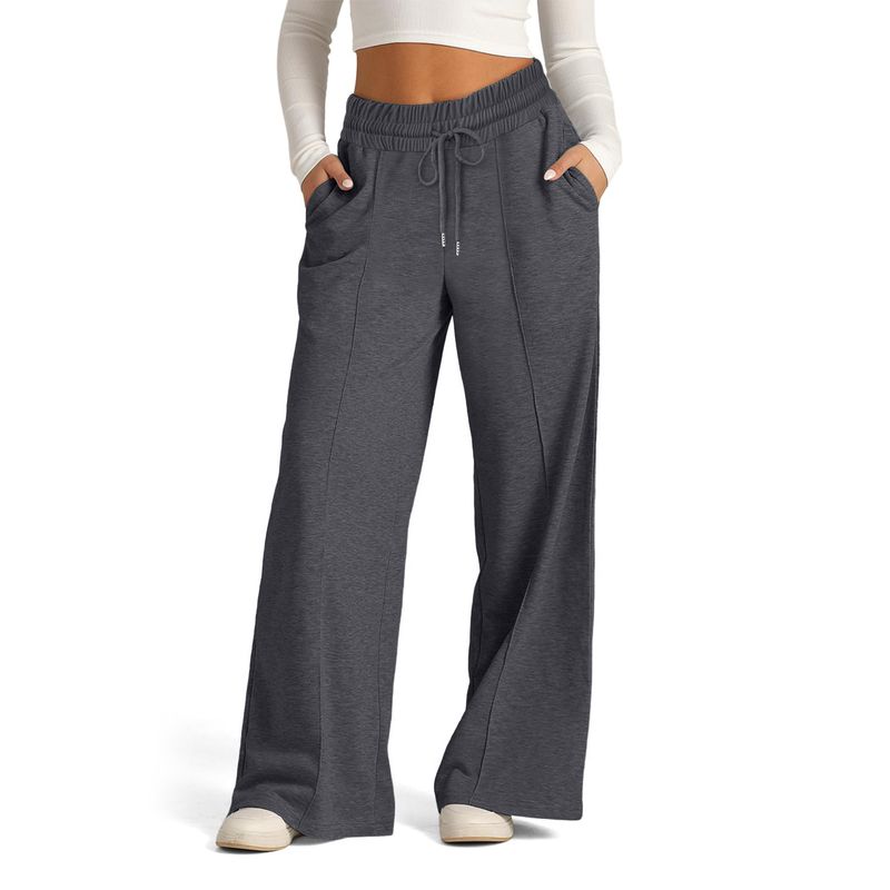 Vêtements pour femmes commerce électronique pantalons décontractés à jambe large à la mode avec cordon de serrage à la taille de couleur unie pour femmes_voghion.com
