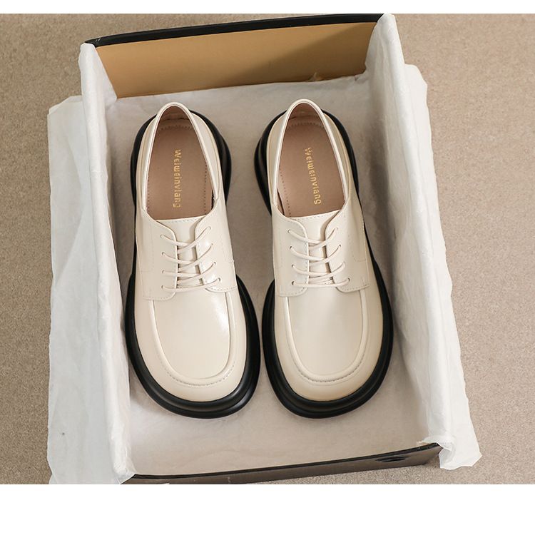 Platform Loafers Women's Lace-up Single Shoes Thick Heel Retro British Style Small Leather Shoes Women_voghion.com