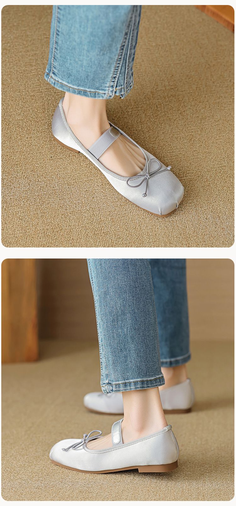 Scarpe basse singole da donna con tacco basso e parola Mary Jane, scarpe da ballo con fiocco carine_voghion.com