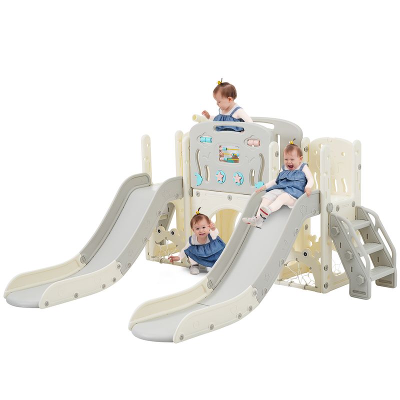 Kinderspielplatz-Set 8-in-1 con Rutsche, Bogentunnel, Basketballkorb e Teleskop_voghion.com