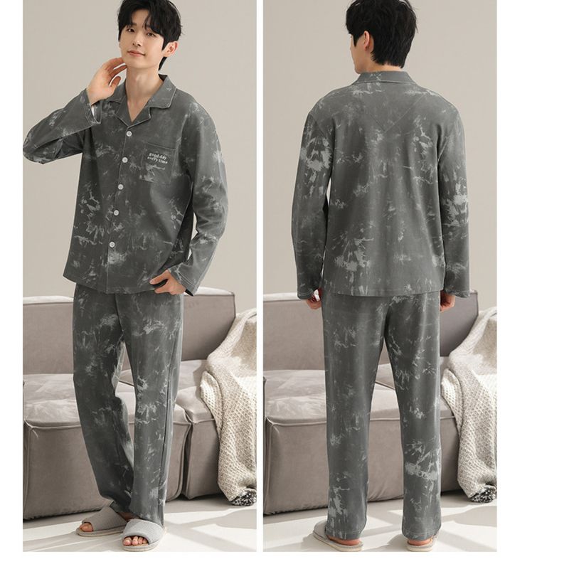 Men's spring and autumn pure cotton 2024 new long sleeved youth loose fit plus size high-end home clothing set_voghion.com