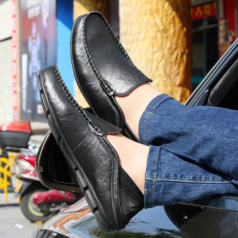 Large Size Cowhide Loafers Leather British Style Single Casual Men's Trendy Shoes_voghion.com