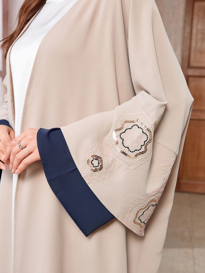 Women's Clothing Open Cardigan Dubai Stitched Color Block Batwing Sleeve Robe Elegant Classy_voghion.com