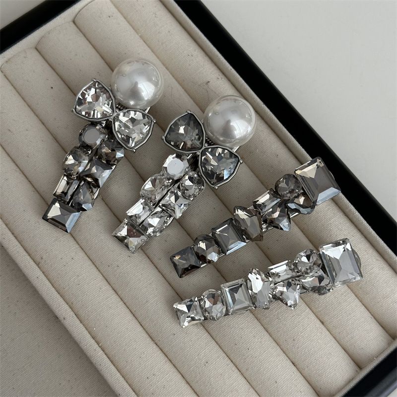 Forcina per capelli da donna in stile coreano, con fiocco in strass leggero di alta qualità, a forma di becco d'anatra, con frangia retrò e semplice clip laterale_voghion.com