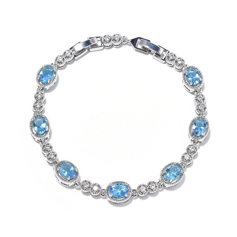 Korean Blue Color Treasure Rectangular Light Luxury Pure Handmade Inlaid Geometric Colored Zircon Bracelet for Women_voghion.com