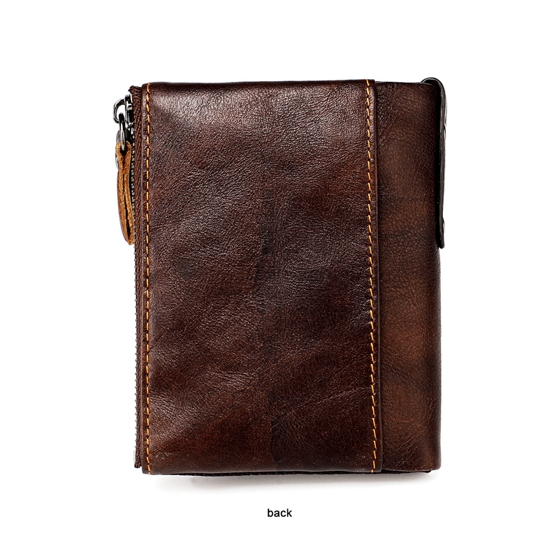 Genuine Leather Wallets for Women Men Small Rfid Wallet Short Bifold Card Holder Men's Wallet with 3 Zipper Pockets Coin_voghion.com