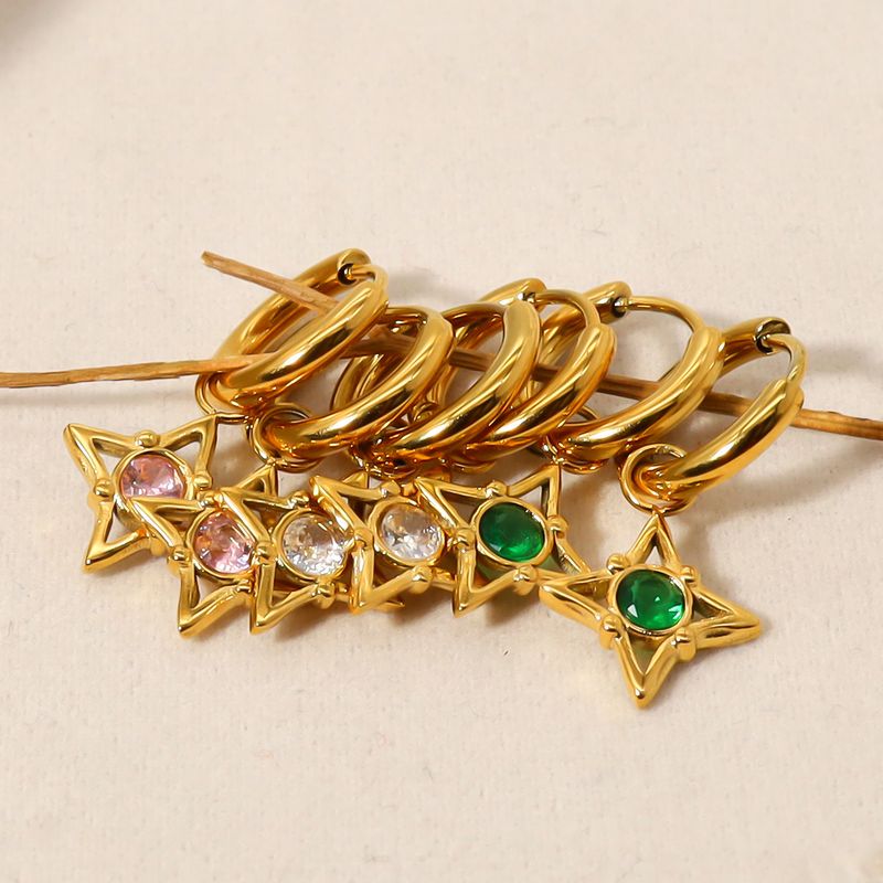Mesh Red Dia Studded Mangxing Titanium Steel Earrings With Premium Gold Plating, Minimalist Temperament_voghion.com