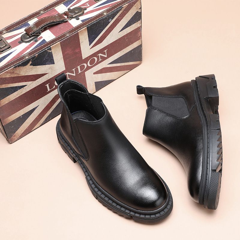 Chelsea Boots Herren Fleece Medium Help One Pedal Cigarette Boots Dickbesohlte Höhensteigernde Martin Boots Low-Top Boots_voghion.com