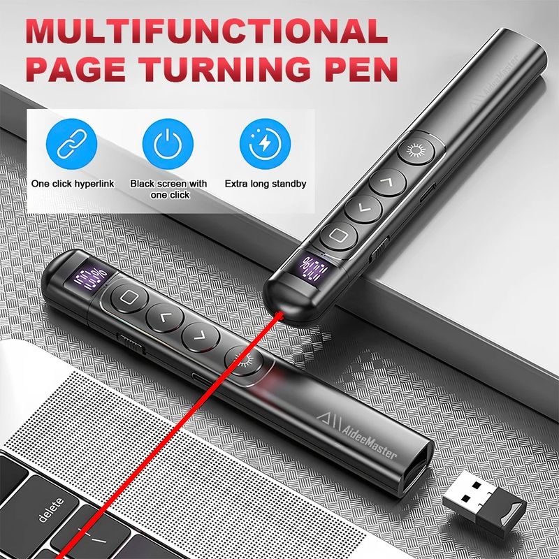 Penna multimediale multimediale da 1 PC Insegnamento della penna a frusta wireless multifunzionale con display digitale Presentatore PPT Insegnamento del discorso_voghion.com
