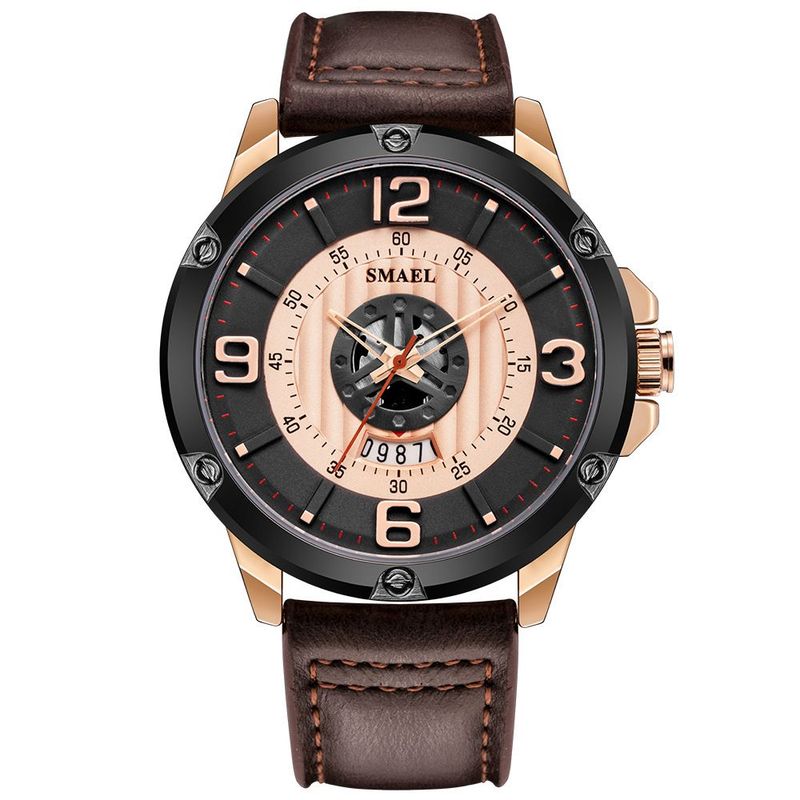 Waterproof Leather Strap Calendar Business Men's Quartz Watch_voghion.com