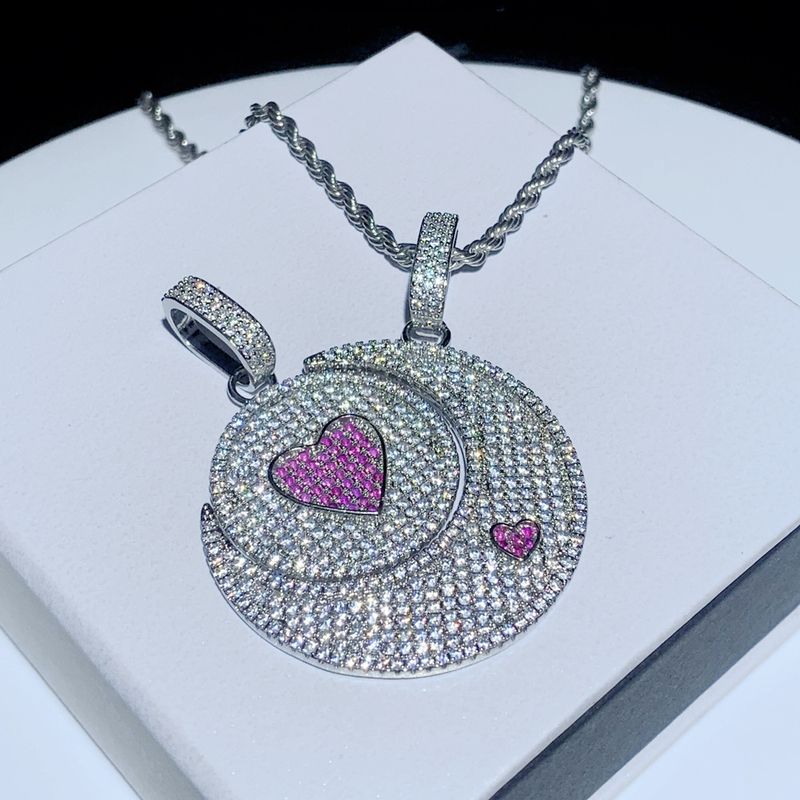 Herrenschmuck Zirkon eingelegte Liebe Sonne Mond Halskette Paar Hip Hop Anhänger 520 Valentinstag Geschenk_voghion.com