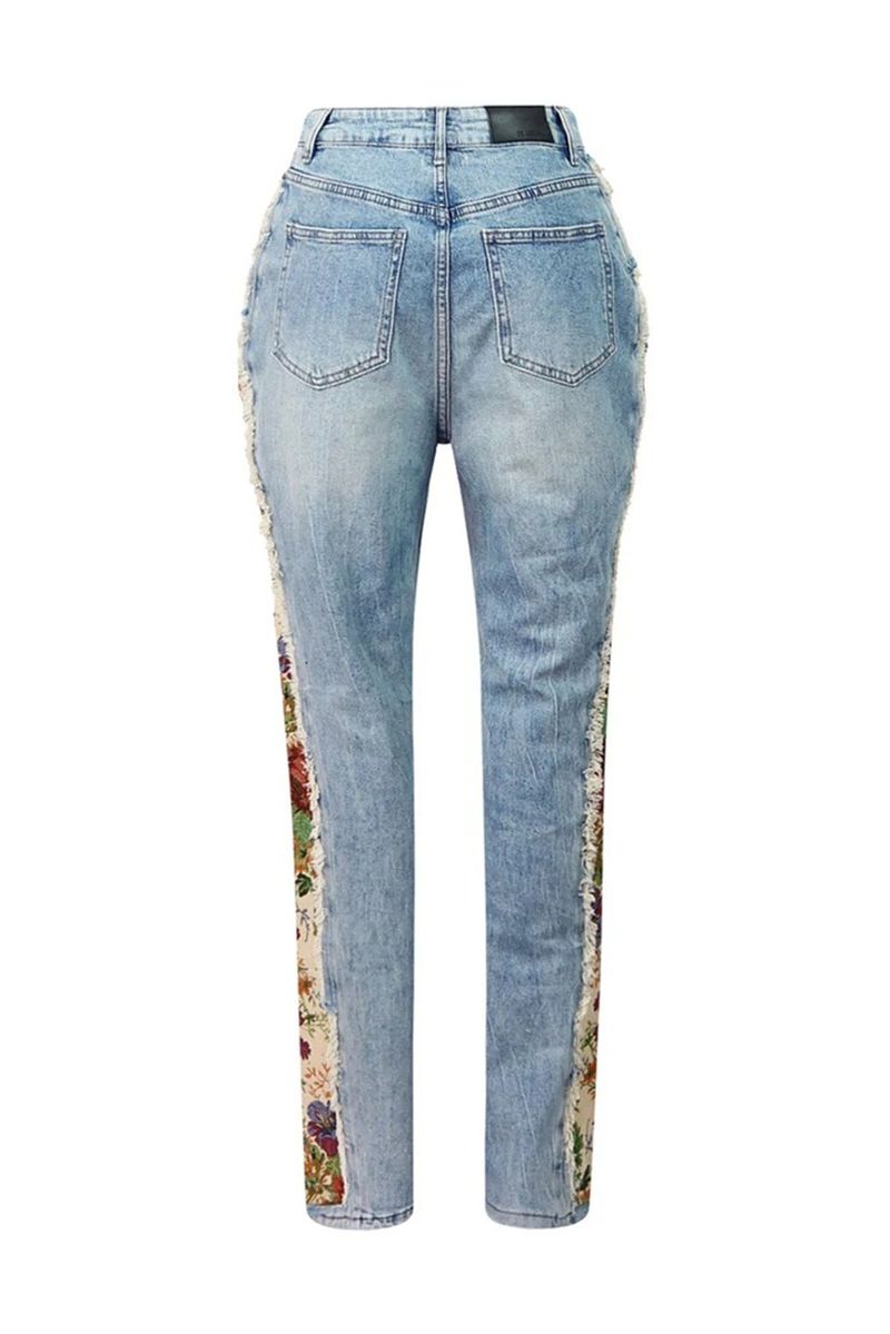 Moda feminina roupas estampadas cor combinando jaqueta jeans jeans terno de duas peças_voghion.com